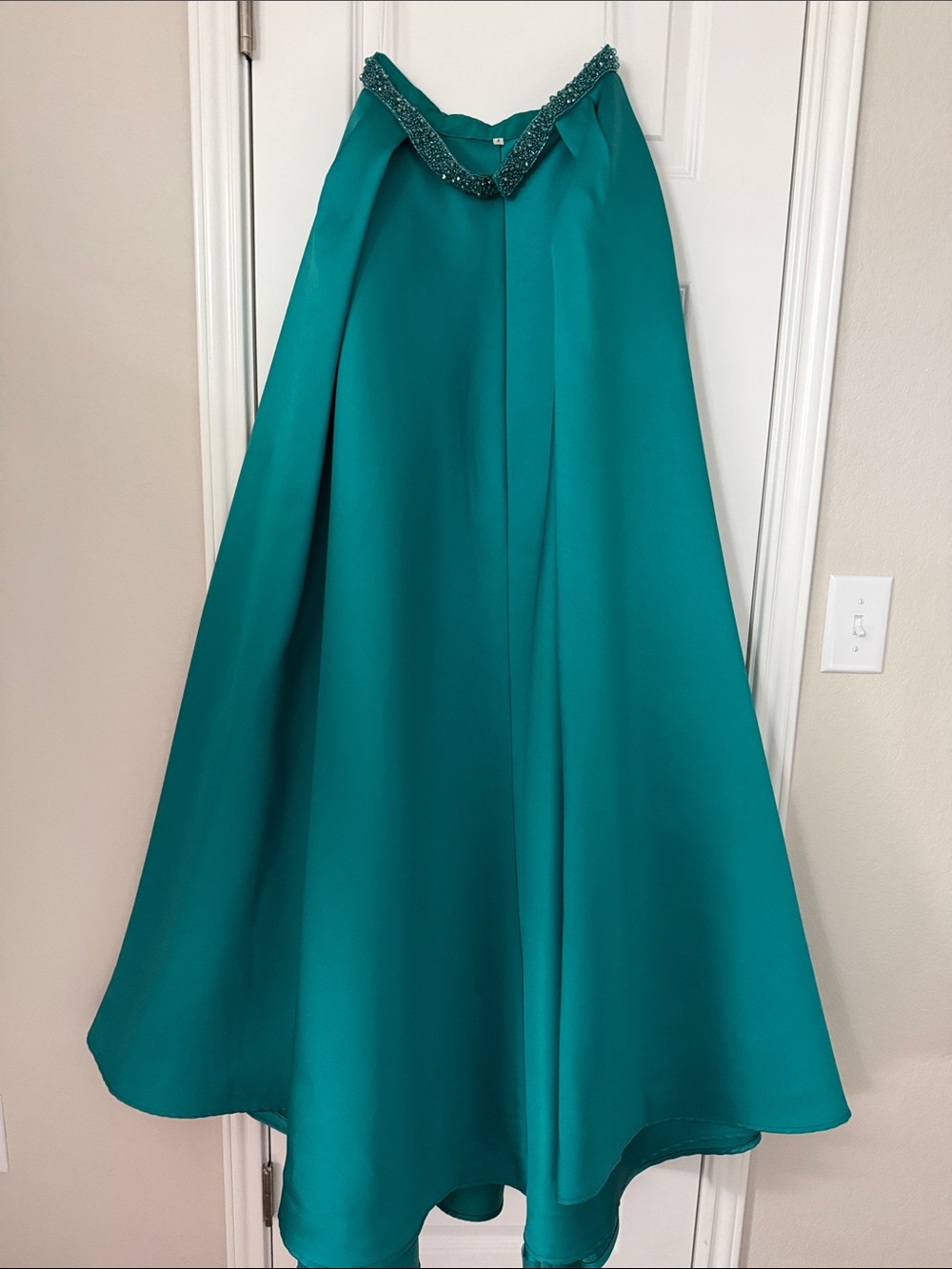 Teal Satin Full-Length A-Line Skirt
